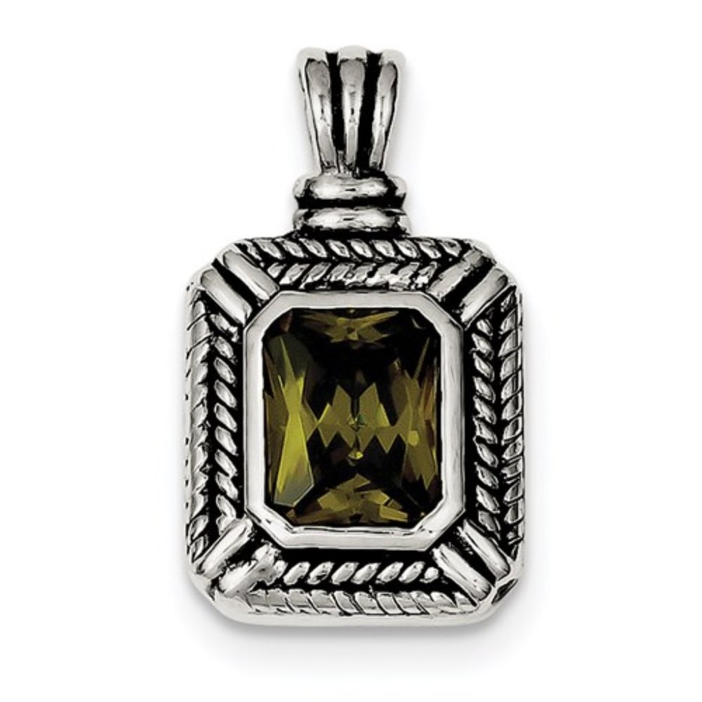 Closeout!  925 Sterling Silver Olive Green CZ Square Necklace Charm Pendant